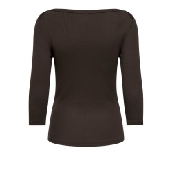 ONLY Kathline 3/4 rib boatneck bluse - Coffee Bean
