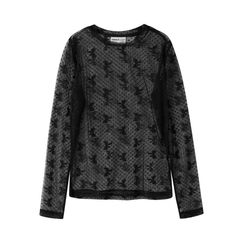 NAME IT KIDS Pige - Remesh langærmet mesh bluse - Black