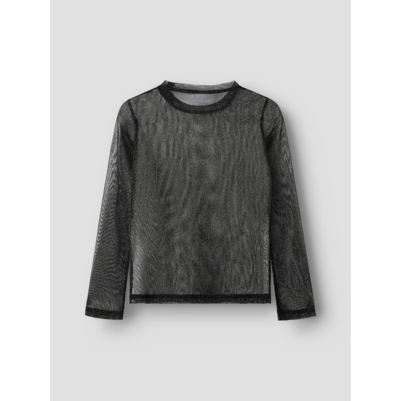NAME IT KIDS Pige - Glitter langærmet mesh bluse - Black