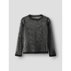 NAME IT KIDS Pige - Glitter langærmet mesh bluse - Black