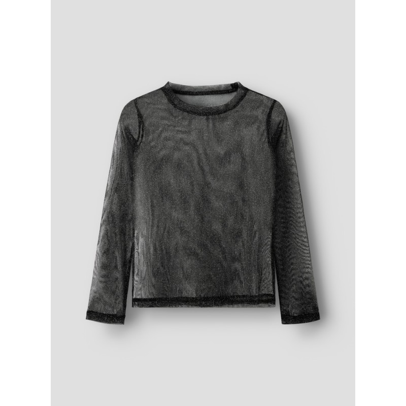 NAME IT KIDS Pige - Glitter langærmet mesh bluse - Black