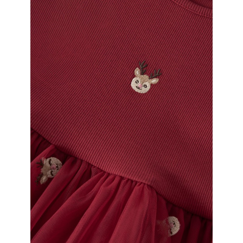 NAME IT MINI Pige - Veroos tulle julekjole - Red Dahlia / Reindeer