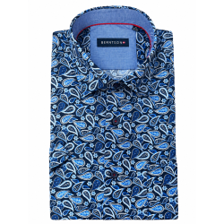 BERNTSON Strygefri kortærmet skjorte - Blue Paisley