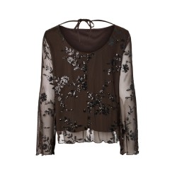 PIECES Vita langærmet loose mesh top - Wren / Sort Palietter