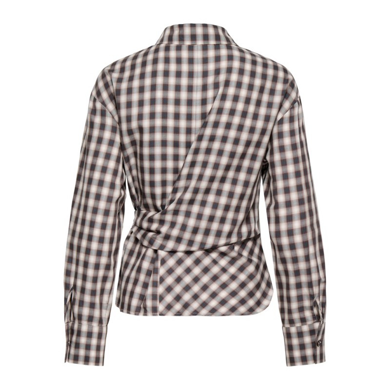 ONLY Nola langærmet ternet wrap skjorte - Malt Ball/ White/BLUE