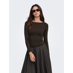 ONLY Lea langærmet boatneck top - Chocolate Torte