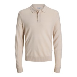 JJ REBEL Birch langærmet strik polo - Moonbeam