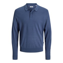 JJ REBEL Birch langærmet strik polo - Vintage Indigo