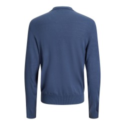 JJ REBEL Birch langærmet strik polo - Vintage Indigo