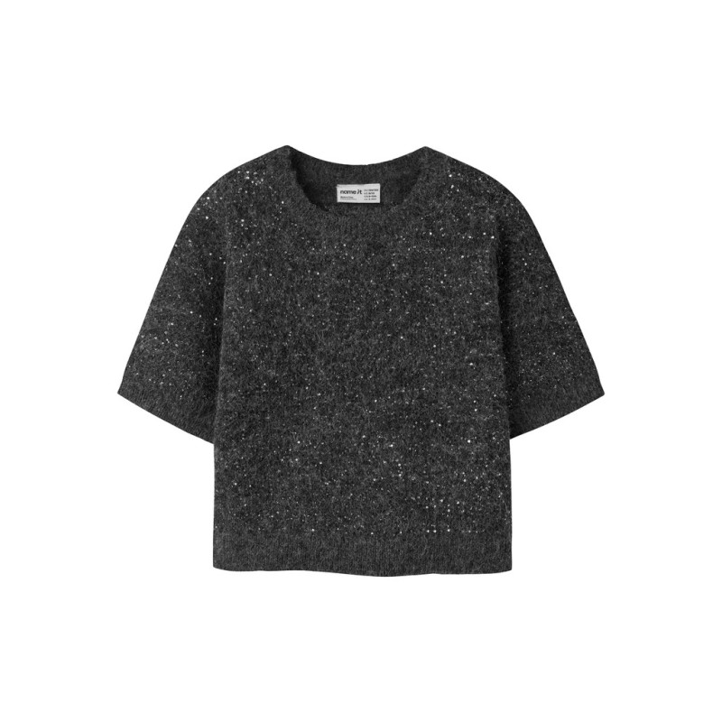 NAME IT KIDS pige - Ria glimmer kortærmet striktrøje - Black