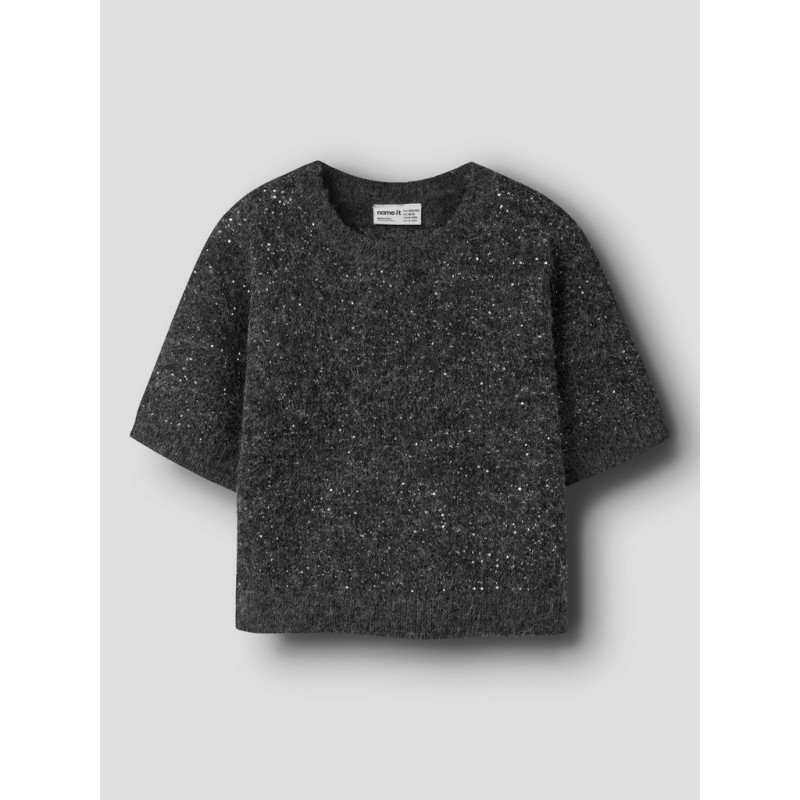 NAME IT KIDS pige - Ria glimmer kortærmet striktrøje - Black