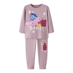 NAME IT MINI pige - Aba børste langærmet nattøjssæt - Mauve Shadows