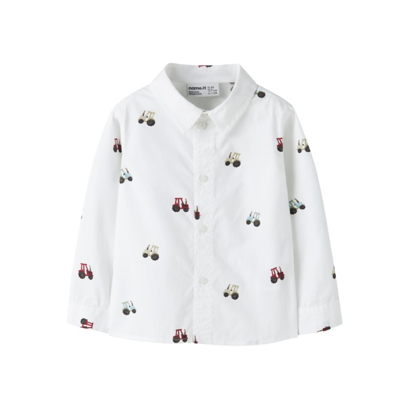 NAME IT MINI dreng - Tractor langærmet skjorte - Bright White