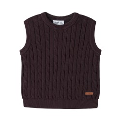 NAME IT MINI dreng - Raffat strik slipover vest - Chocolate Plum