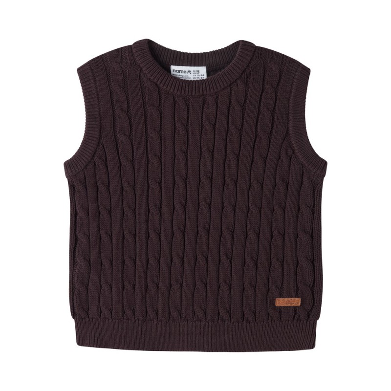 NAME IT MINI dreng - Raffat strik slipover vest - Chocolate Plum