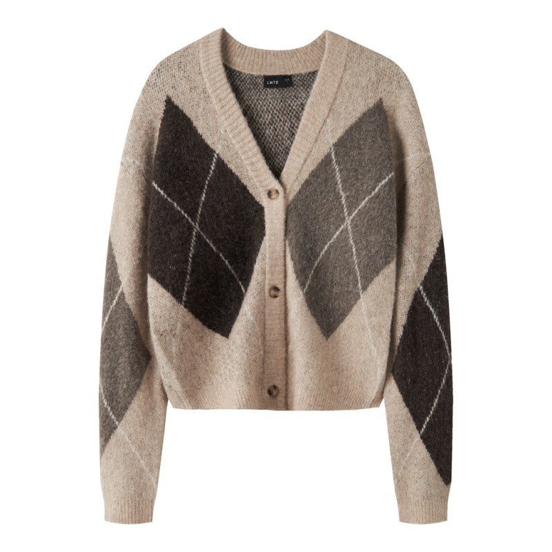 LMTD pige - Leaveharlekin kort strik cardigan - Peyote / Chocolate Chip