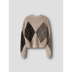 LMTD pige - Leaveharlekin kort strik cardigan - Peyote / Chocolate Chip
