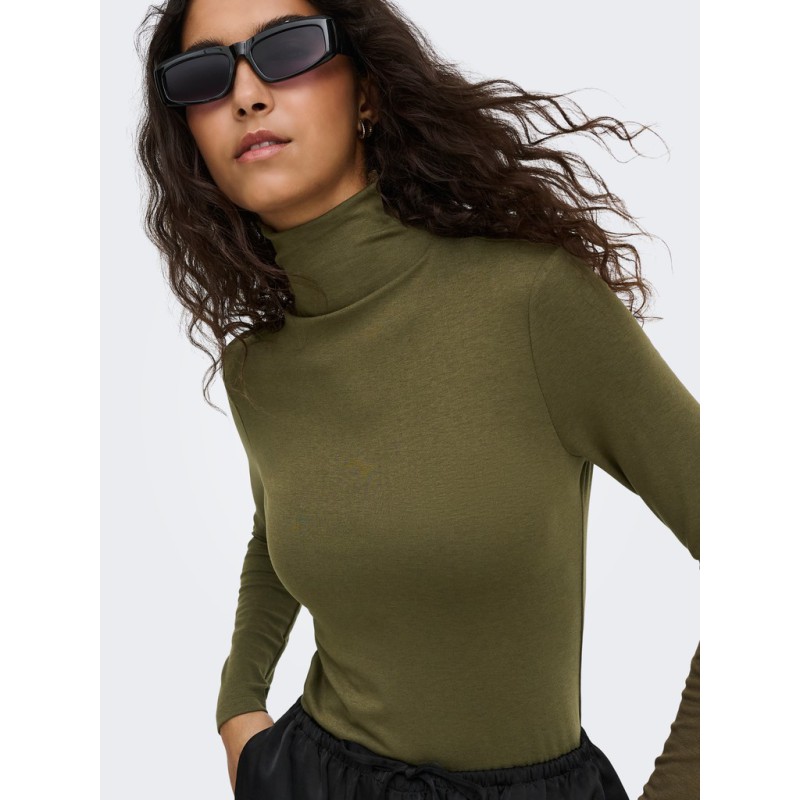 JDY Tallis langærmet højhalset bluse - Dark Olive