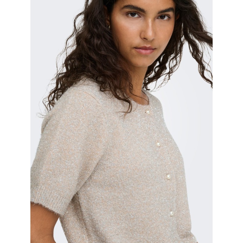 JDY Nadine kortærmet glimmer strik cardigan - Beige / Silver