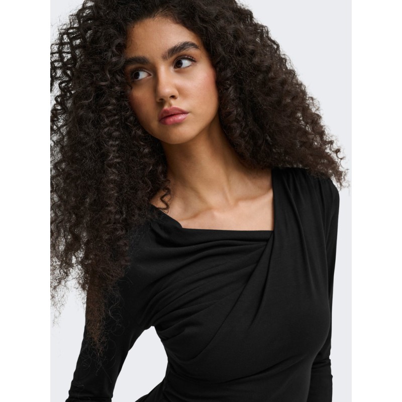 JDY Irena langærmet vandfald bluse - Black