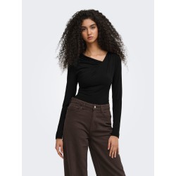JDY Irena langærmet vandfald bluse - Black
