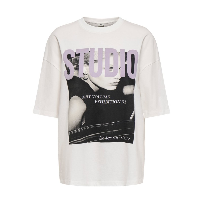 JDY Pisa kortærmet oversize print T-shirt - Cloud Dancer: STUDIO