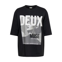 JDY Pisa kortærmet oversize print T-shirt - Black / Deux