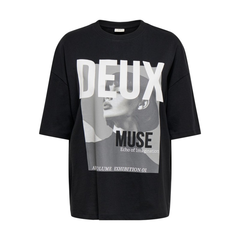 JDY Pisa kortærmet oversize print T-shirt - Black / Deux
