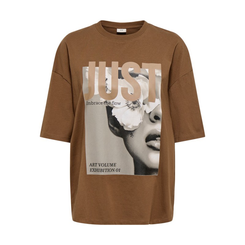 JDY Pisa kortærmet oversize print T-shirt - Bison: Just