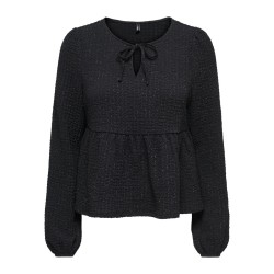 ONLY Milla glimmer langærmet bluse - Black / Silver Luex