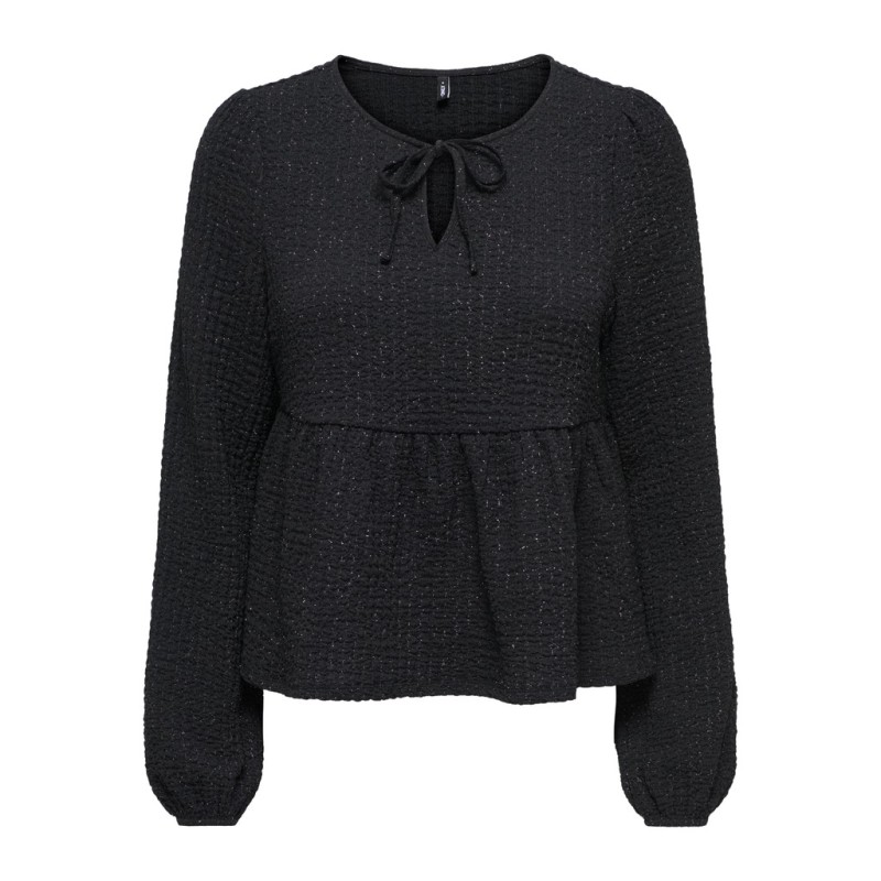 ONLY Milla glimmer langærmet bluse - Black / Silver Luex