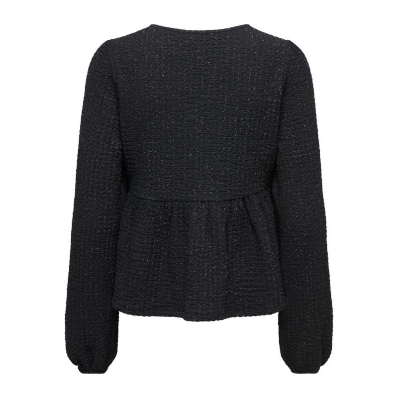 ONLY Milla glimmer langærmet bluse - Black / Silver Luex