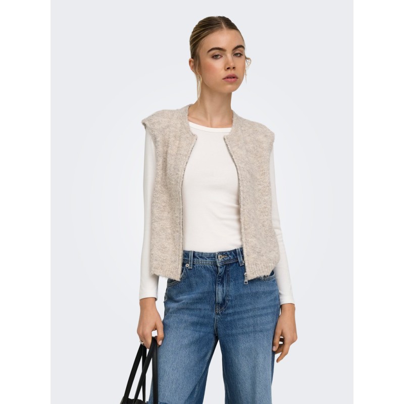 ONLY Bouble lynlås strik vest - Peyote / Silver