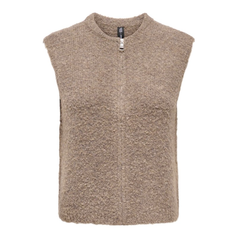 ONLY Bouble lynlås strik vest - Bracken / Silver