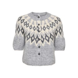 ONLY Reykja kortærmet strik cardigan - Light Grey Melange / Fair Isle / Birch Mel