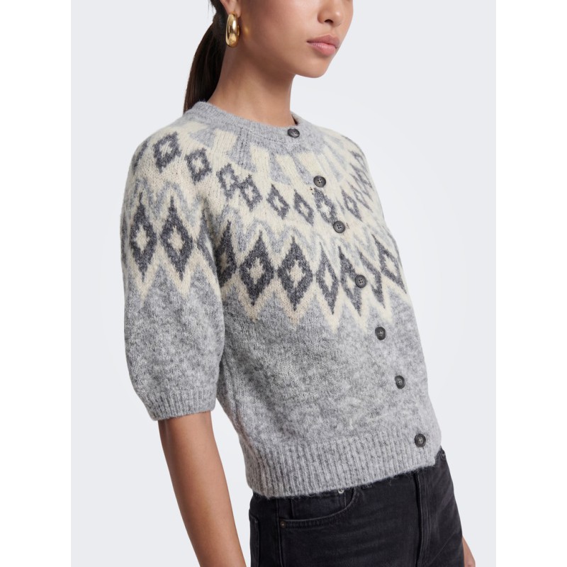 ONLY Reykja kortærmet strik cardigan - Light Grey Melange / Fair Isle / Birch Mel