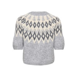 ONLY Reykja kortærmet strik cardigan - Light Grey Melange / Fair Isle / Birch Mel