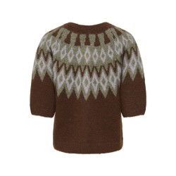 ONLY Reykja kortærmet strik cardigan - Coffee Bean / Fair Isle / Smokey