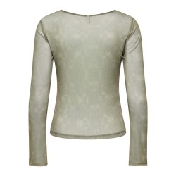 ONLY Nox langærmet boatneck mesh bluse - Walnut / Camouflage