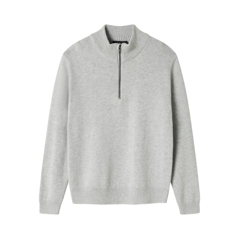 LMTD dreng -  Nurjos langærmet half zip strik - Light Grey Melange
