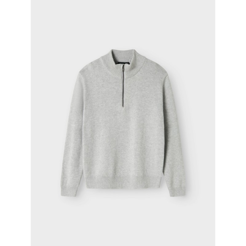 LMTD dreng -  Nurjos langærmet half zip strik - Light Grey Melange