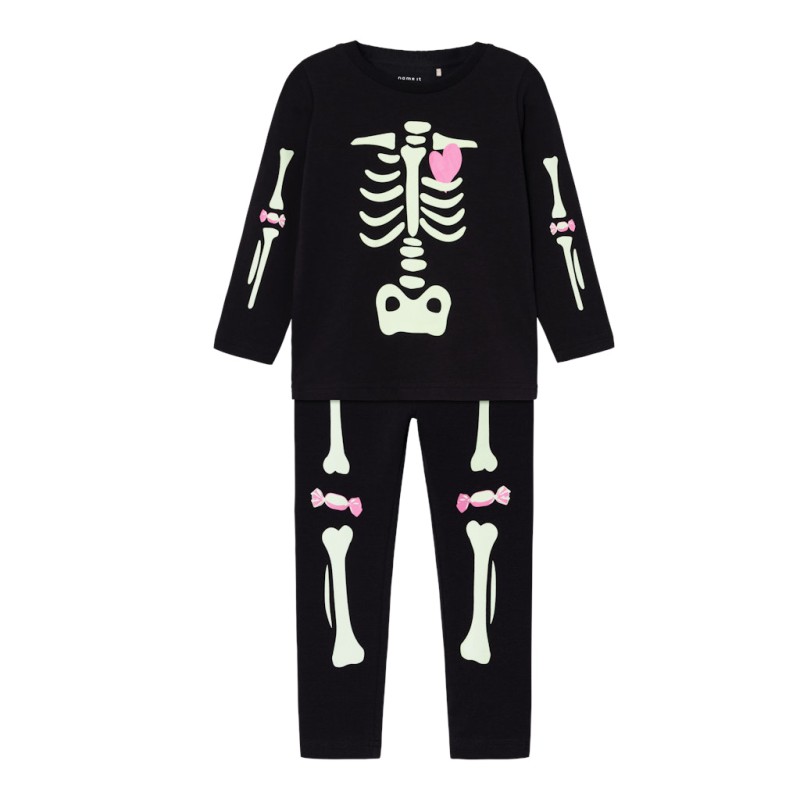 NAME IT MINI Halloween Skelet Sæt - Sort / Pink