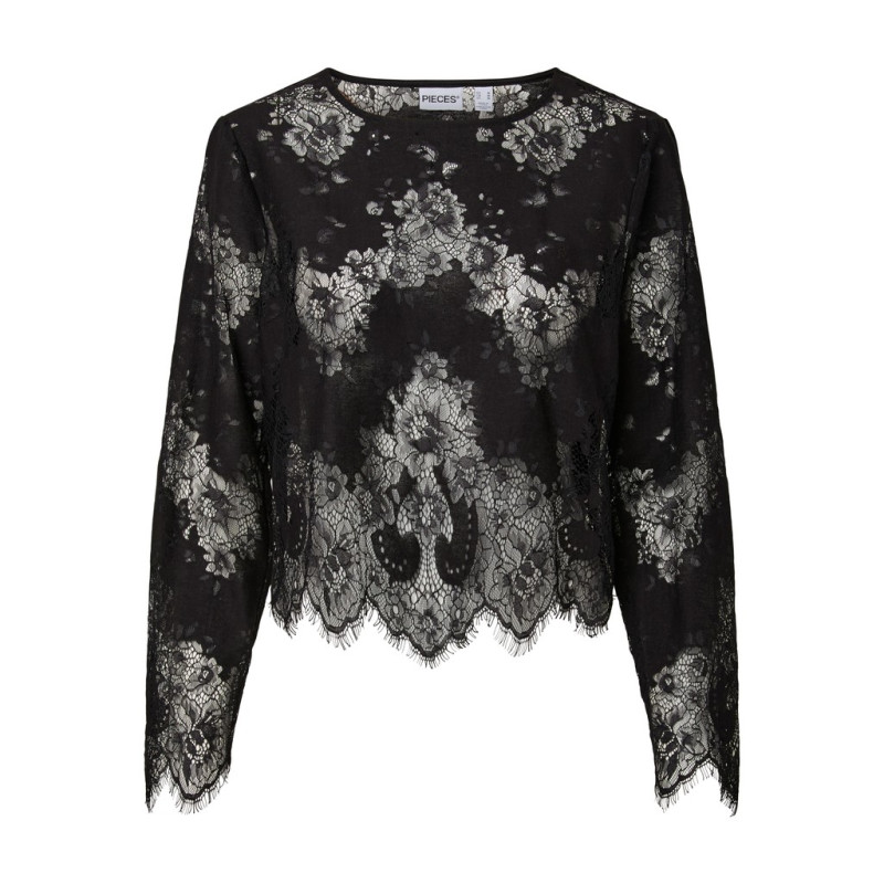 PIECES Norinne langærmet blonde bluse - Black