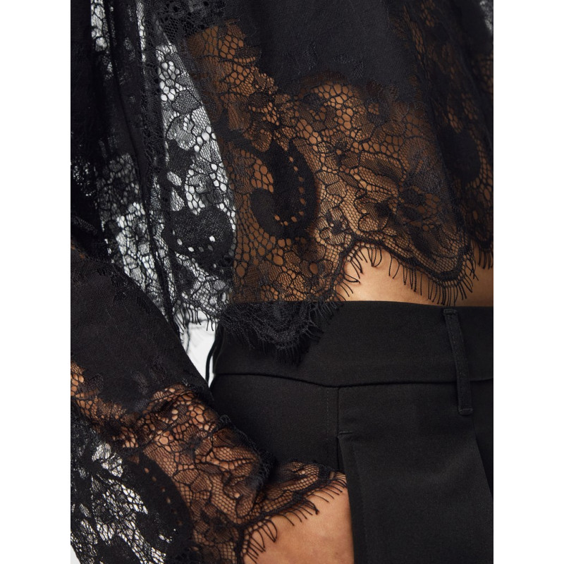 PIECES Norinne langærmet blonde bluse - Black