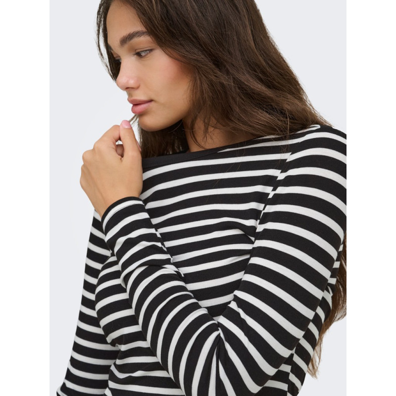 ONLY Evie stripe langærmet bluse - Black