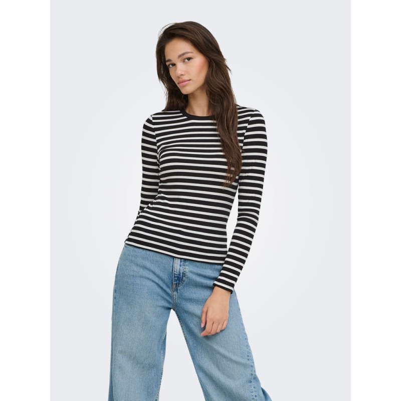 ONLY Evie stripe langærmet bluse - Black