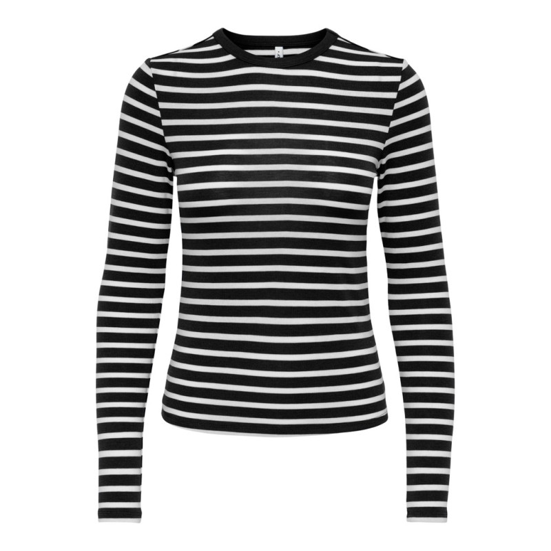 ONLY Evie stripe langærmet bluse - Black