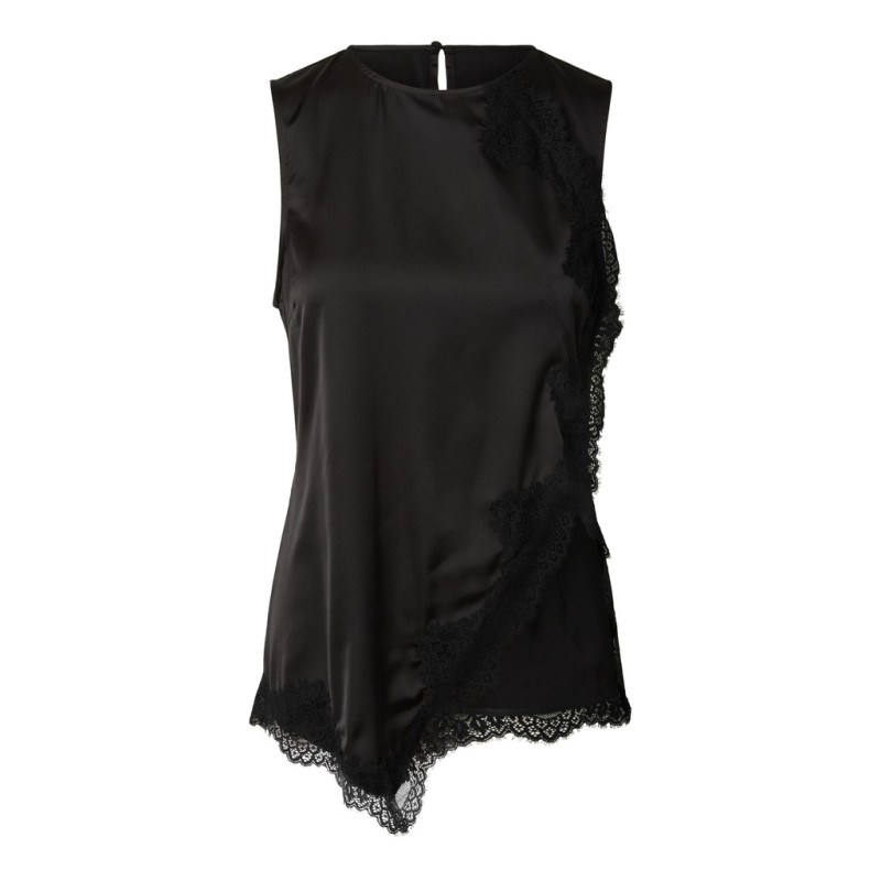 PIECES Olli asymetric lace top - Black