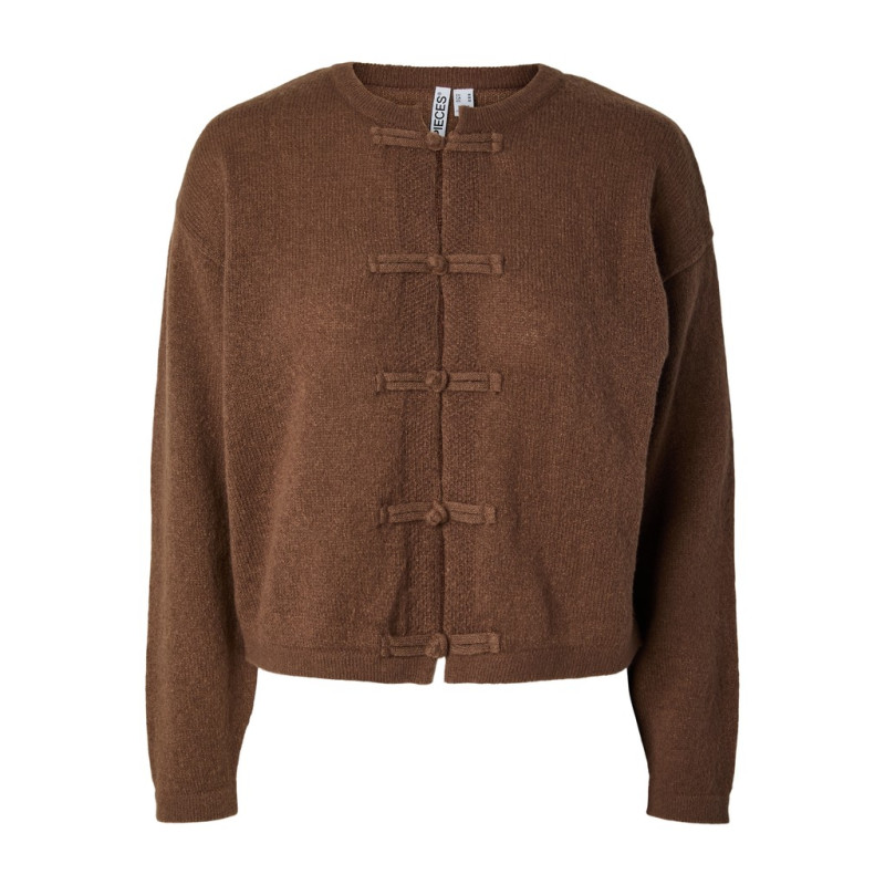 PIECES Idi closure strikcardigan - Downtown Brown