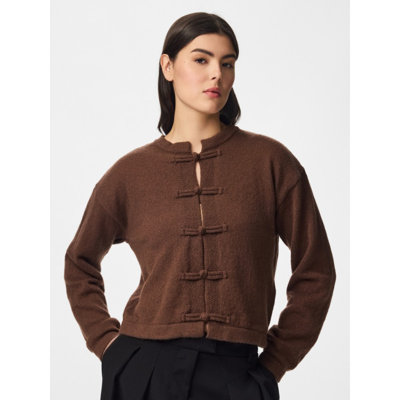 PIECES Idi closure strikcardigan - Downtown Brown